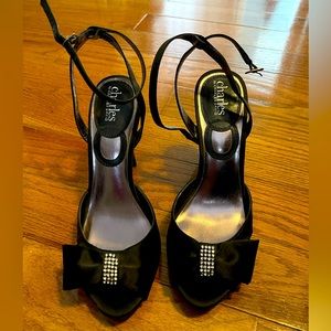 Charles David Black low heel dressy sandal perfect for wedding or date night